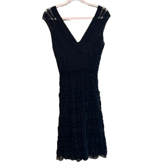 VTG Max Studio Black Lace Crochet Tiered Dress Sz Small Lined Witchy Whimsygoth - Picture 3 of 7